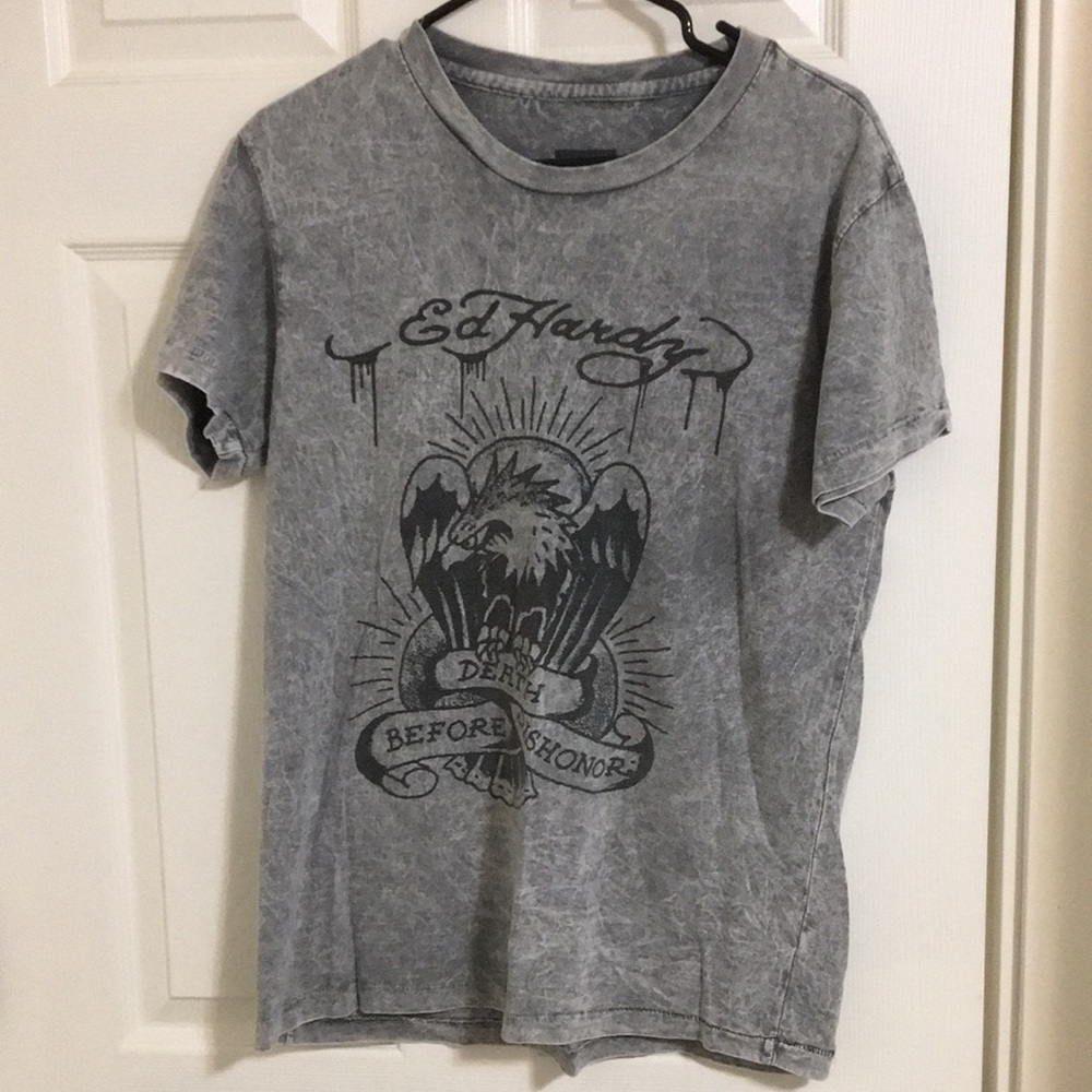 Ed Hardy Gray Graphic T-Shirt Size S